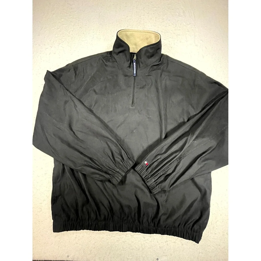 Tommy Hilfiger Golf Windbreaker Jacket Mens Large Black Water Resistant 1/4 Zip